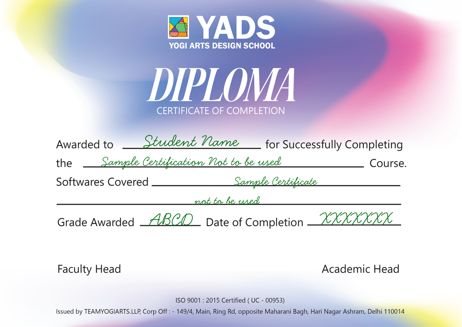 YADS Motion Design Diploma Certificate